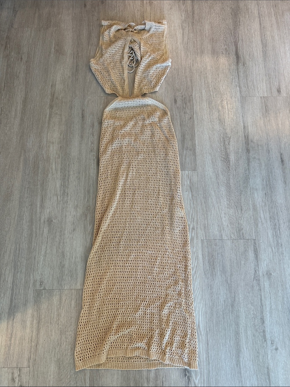Superdown Revolve Tan Crochet Knit Cover Up Dress Small